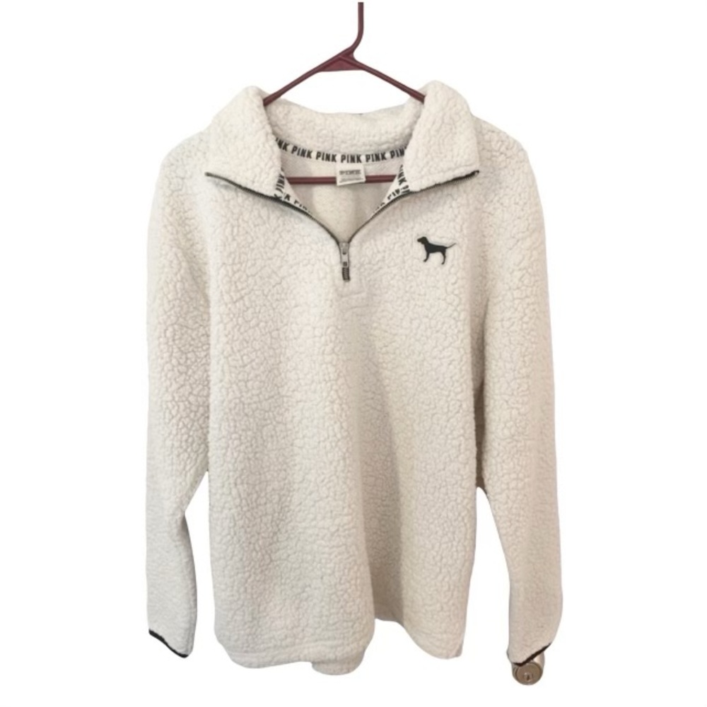 PINK Victoria Secret Sherpa Pullover Oversize White Quarter Zip